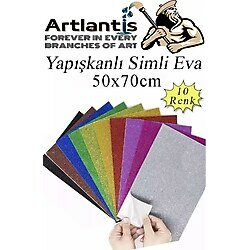 Simli Yapışkanlı Eva 50x70 Cm 10 Renk 1 Paket Simli Yapışkanlı Eva Süngeri 10'lu Okul Kreş Anasınıfı Elişi Etkinlikleri