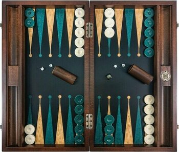 Saray Tavla Premium Tavla Seti Amerikan Cevizi ve Deri Malzeme ile 32 Parça Yeşil Siyah