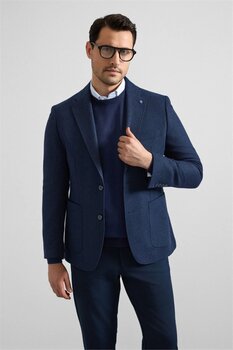 SÜVARİ Lacivert Slim Mono Yaka Torba Cep 6 Drop Klasik Ceket 50 Beden