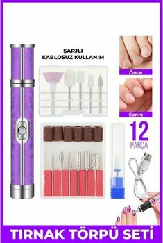 Şarjlı Manikür Pedikür Törpü Makinesi 12 Parça Tırnak Bakım Seti - Seçenek 1