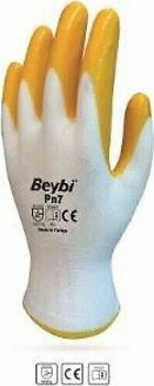 Beybi Nitril Poly PN7 Polyester Nitril Sarı, Beyaz 12 Çift İş Eldiveni