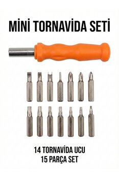 CLADENA 15 Parça Mini Tornavida Seti - 14 Farklı Uç ve Ergonomik Sap - Elektronik, Gözlük, Saat Tamir Kiti