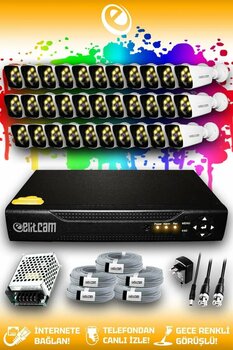 Elitcam 32 Kameralı Kare 32 Dış Kamera Set Hdd'siz Full Hd Renkli Gece Görüşlü Güvenlik Kamerası Sistemi