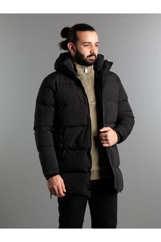 ZEKİ ÖZER Erkek Siyah Uzun Şişme Kaban S Beden