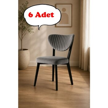 Teknor 6 Adet Elma Sandalye Modern Kadife Kapitone Sırtlı Mutfak Yemek Odası Balkon Kafe Sandalyesi 85 cm - Koyu Gri