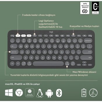 Trendooze Logitech Pebble Keys 2 K380s 920-011859 Kablosuz Klavye Eb