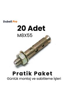 Dubell Pro Gömlekli Çelik Dübel M8x55 (20 Adet) - Pratik Paket Günlük Montaj ve Sabitleme İşleri