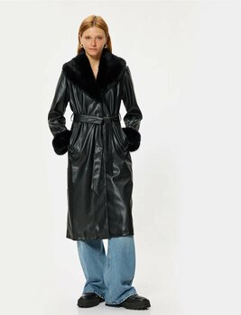 Koton Cepli Kemerli Yakası Suni Kürk Detaylı Suni Deri Uzun Trençkot 34 Beden