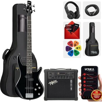 Midex MBG-400BK-25AMP 4 Telli Bas Gitar ve 25W Amfi Gigbag Kulaklık Set - Siyah - 400BK-25AMP