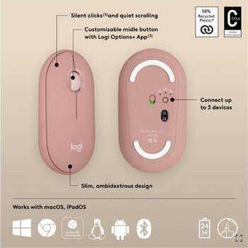 Tuba Toptaş Logıtech Pebble 2 M350S Kablosuz Bluetooth Sessiz Optik Mouse Pembe 910-007014 - Belirtilmemiş