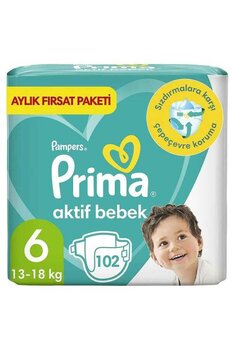 Prima Bebek Bezi Aktif Bebek 6 Beden Aylık Fırsat Paketi 102 Adet