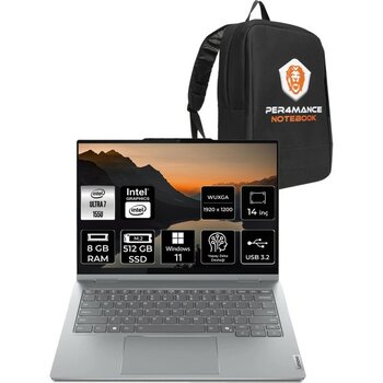 Lenovo Thinkbook 14 Intel Core Ultra 7 155U 8gb 512GB SSD 14" Fhd+ W11H Multi-Touch 2-In-1 Taşınabilir Bilgisayar & Per4 Çanta 21MX002VTRP342