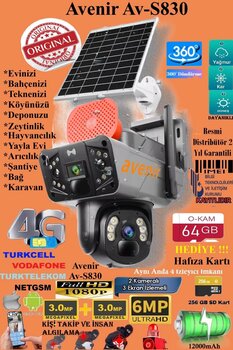 AVENİR Av- Güneş Enerjili 4G Sim Kartlı 6MP Güvenlik Kamerası 10x Zoom Güçlü Batarya 3 Ekran