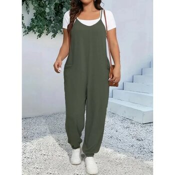 Kinoedze Askılı Halter Yaka Viskon Kumaş Şalvar Kahve S–M Tulum
