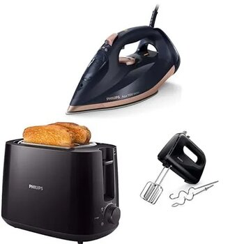 Philips Azur DST7510-80 7500 Serisi 3200W Buharlı Ütü + Philips HD2581-90 Siyah Ekmek Kızartma Makinesi + Philips HR3705-10 300 W Siyah Mikser