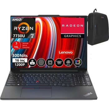 Lenovo Thinkpad E16 Gen1 Amd Ryzen™ 7 7730U 8 GB 1tb SSD 16" Dos Wuxga IPS Dizüstü Bilgisayar TB21JT0017TX03+WEBLEGELSINÇANTA - 1 TB
