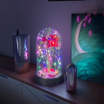 Artistix Anneler Gününe Özel Kırmızı Gül Rgb Peri Ledli Fanus Lamba USB'li Yapay Çiçek Dekoratif Aydınlatma Hediyelik - 12x20