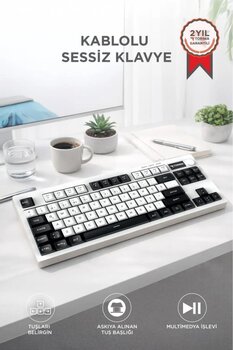 Torima Kablolu Klavye Rgb Işıklı Sessiz Q Klavye TK12 Siyah-Beyaz