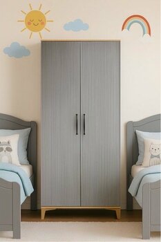 Arion Ege 2 Kapaklı Çekmeceli Mdf Dolap | Rehau Kaplama Kapaklar | Ağaç Ayaklar - Gri