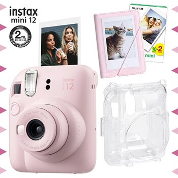 Fujifilm Instax Mini 12 Pembe Şipşak Fotoğraf Makinesi - 20'li Film - Mini Albüm Ve Şeffaf Kılıf Seti