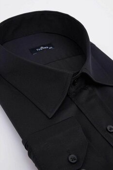 Tudors Büyük Beden Uzun Kollu Saten Erkek Siyah Gömlek-31285-siyah 3xl
