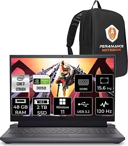 Dell G15 5530 G55302401005u 15.6 inç Intel Core i7 13650HX 48 GB 2 TB SSD NVIDIA RTX 3050 Windows 11 Professional