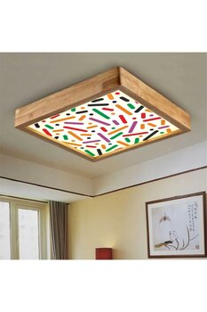 Dekor olsun Ahşap Çerçeve Tavan Led Aydınlatma Avize 60*60cm Salon Yatak Mutfak Balkon Beyazışık