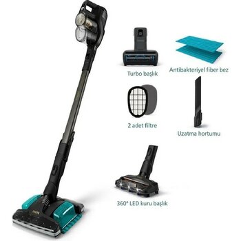 Philips 3'ü 1 arada Aqua Başlık, LED Başlık, Powerblade Dijital Motorlu Akıllı Ekran Islak-Kuru Kablosuz Dikey Süpürge + Lambader Hediye - Antrasit