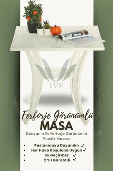 Ceritti Ferforje Görünümlü Kare Masa, Bahçe, Balkon ve Dış Mekanda Kullanılabilir, Plastik Kare Masa