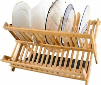 Decorev Bambu Ahşap Bulaşıklık Tabaklık Büyük Boy 2 Katlı Katlanabilir Tabaklık (47 cm 32 cm ) - 47 x 30 cm