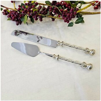 UltraMint 2 Parça Kristal Saplı Pasta Servis Seti Gümüş Şıklığında - Ahşap - Bej - Siyah - Seçenek 1