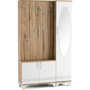 Rüya Aynalı Askılıklı Raflı Ayakkabılık Portmanto 112X35X190CM - Ceviz