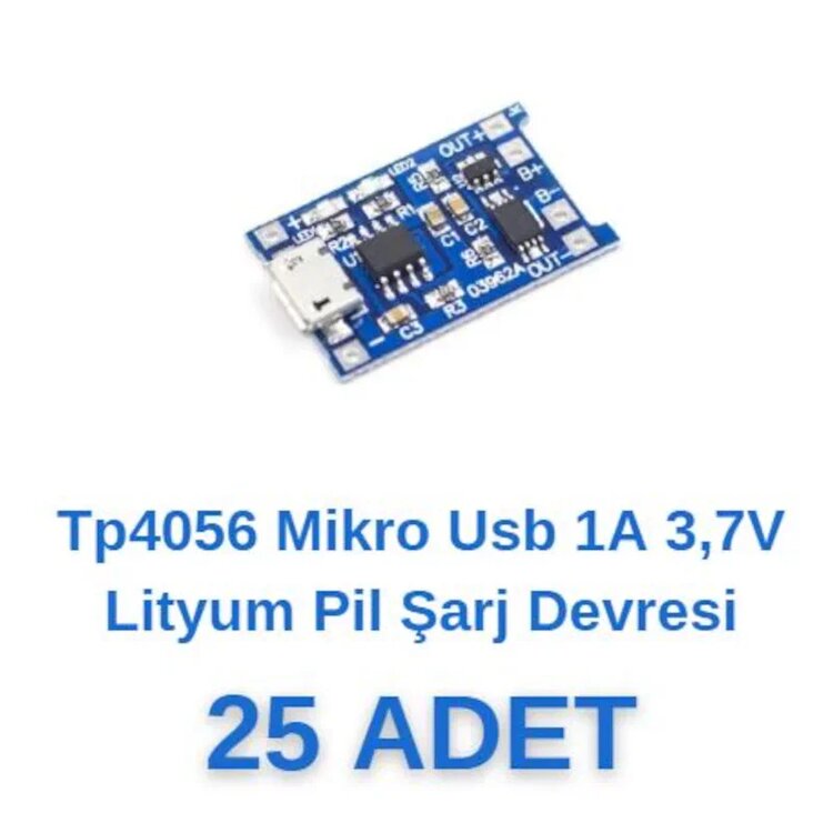Tp4056 Mikro USB 1A 3.7V Lityum Pil Şarj Devresi