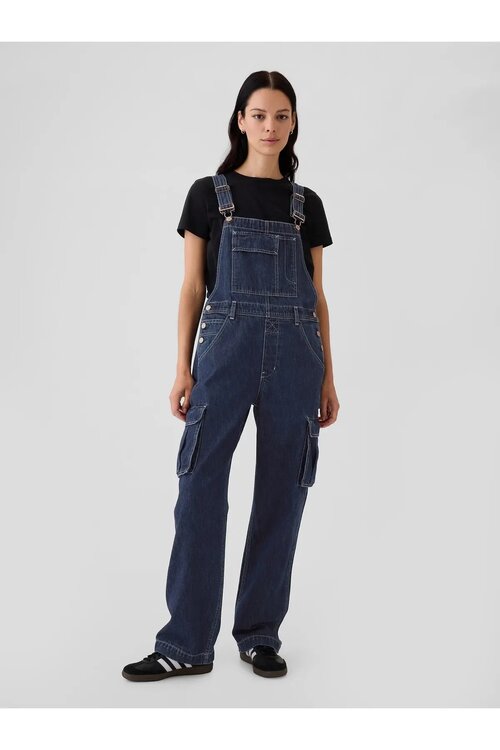 GAP Koyu Mavi %95 Pamuk %5 Geri Dönüştürülmüş Pamuk Relaxed Denim Kargo Tulum