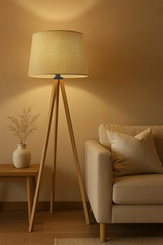 Vivido Home Doğal Hasır Krem Ahşap Lambader