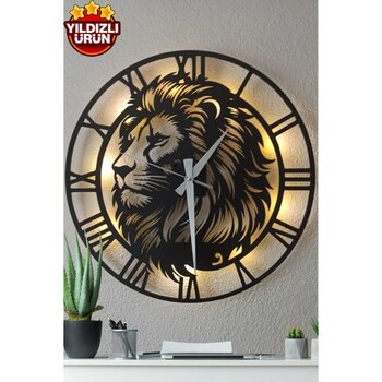 PremiumPort 40 cm Aslan Figürlü Işıklı Dekoratif Duvar Saati, Şık ve Modern Tasarım