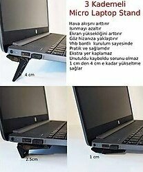 3D Fabrick 3 Kademeli Mini Ergonomik Laptop Macbook Notebook Stand 2 Adet Siyah