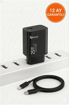PUX Samsung S25 FE / iPhone 14 / Xiaomaa 12T Pro 25W Type- C Hızlı Şarj Adaptörü ve Type-C Kablosu