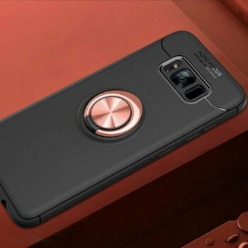 Samsung Galaxy S8 Plus Kılıf Yüzüklü Sağlam Esnek Ringo Silikon Kapak Siyah - Rose Gold Renk