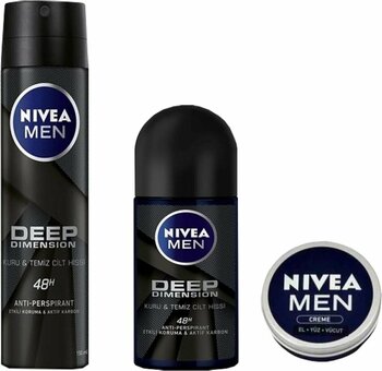 NIVEA Men Deep Dimension Sprey Deodorant 150ml +roll On 50ml +men Krem 30ml