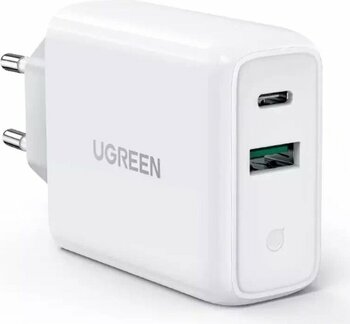 Ugreen 38W Çift Portlu USB-A ve Type-C PD QC Hızlı Beyaz Şarj Cihazı
