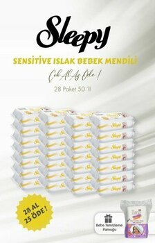 Sleepy Sensitive 28 Al 25 Öde Islak Bebek Mendili 50'li ve Bebe Temizleme Pamuğu