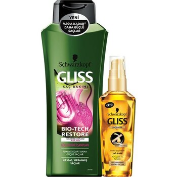 Schwarzkopf Glıss Bıo-Tech Restore Şampuan 500 ml + Glıss Oıl Elıxır Yağ Iksiri 75 ml