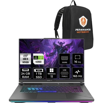Asus Rog Strix G16 i9 14900HX RTX 4060 Gaming Laptop 24GB RAM 1TB SSD 16" FHD+ 165Hz Win11 Home + Per4 Çanta N3095P353