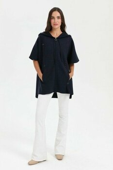 Desen Triko Kadın Kapüşonlu Önü Keçe Işlemeli Fermuarlı Yün Panço K.lacivert - Koyu Lacivert - L