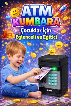 Arfseb Akıllı ATM Kumbara Ve Mini banka – Şifreli ve Dijital Kasa Siyah