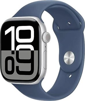 Apple Watch Series 10 GPS 46mm Gümüş Rengi Alüminyum Kasa ve Kot Rengi Spor Kordon Akıllı Saat