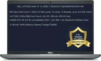 Dell Latitude 5440 Intel Core i7-1355U 16 GB 512 GB SSD 14 inç 1920 x 1080 Freedos Dizüstü Bilgisayar