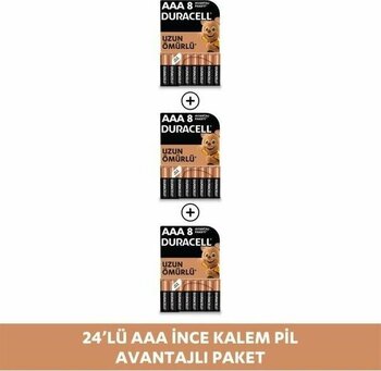 Duracell Alkalin Aaa Ince Kalem Pil, 1,5V (LR03 / MN2400), 8'li Paket x 3