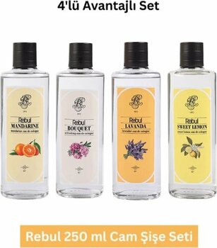 Rebul 250 Ml Cam Şişe Kolonya Seti – Bouquet, Mandarine, Lavanda, Sweet Lemon